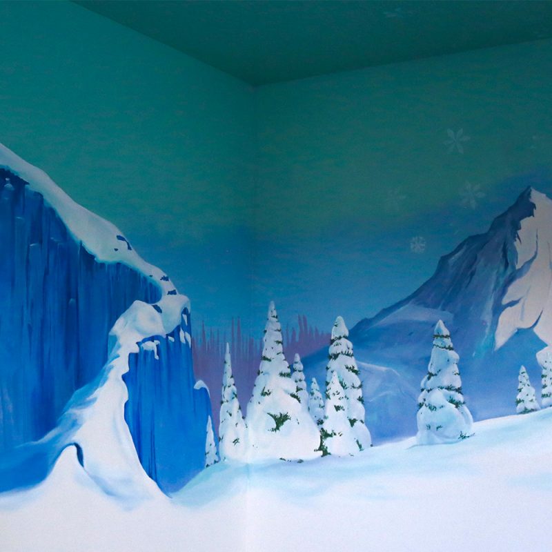 Frozen snow mountains, Air BnB mural