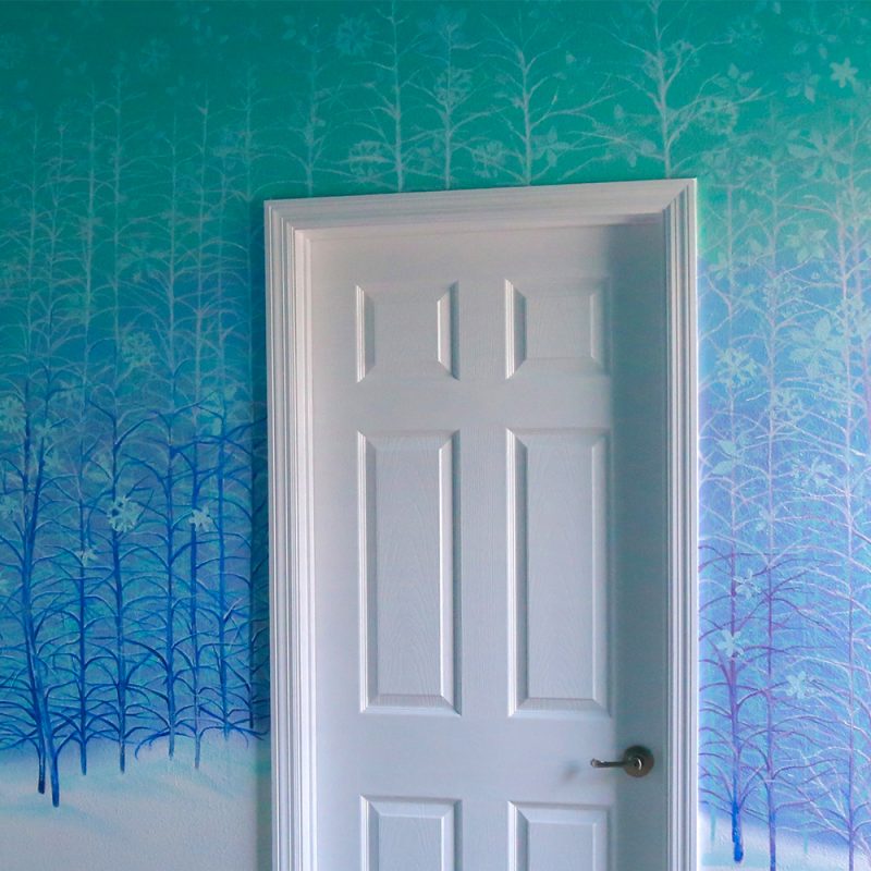 Frozen winter trees, Air BnB mural