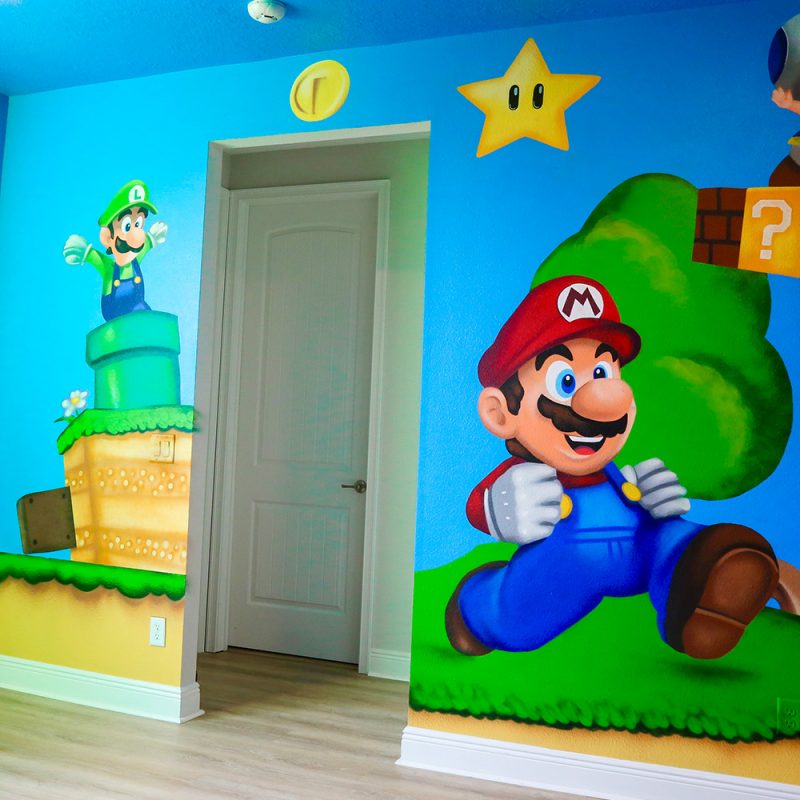 Mario Bros, peaches, themed room mural