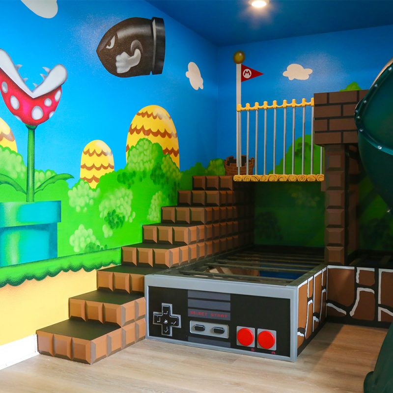 Mario Bros themed room mural, air bnb