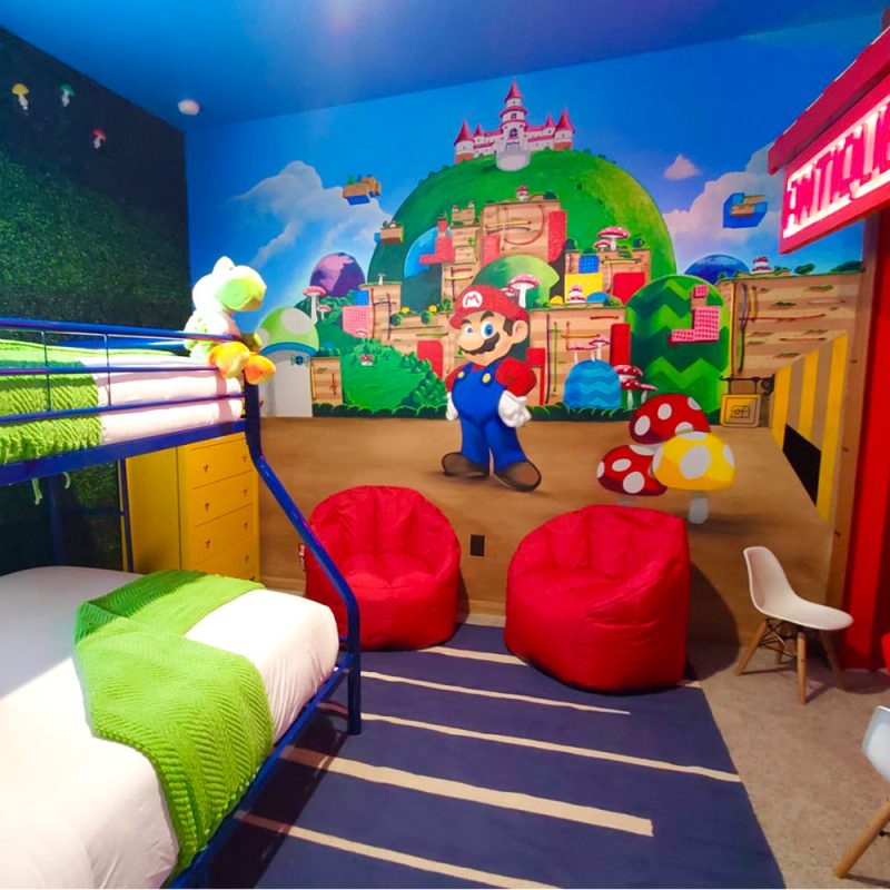 Mario Bros themed rooms mural, air bnb