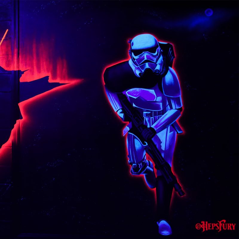 Neon star wars fight, trooper gameroom mural