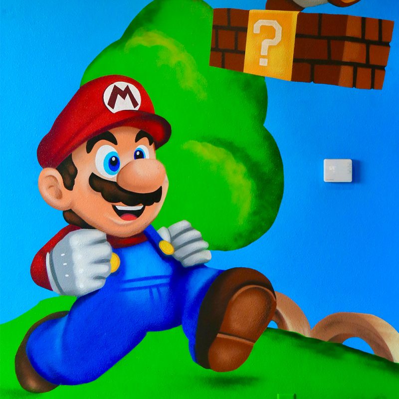 Super Mario Bros themed room mural, air bnb